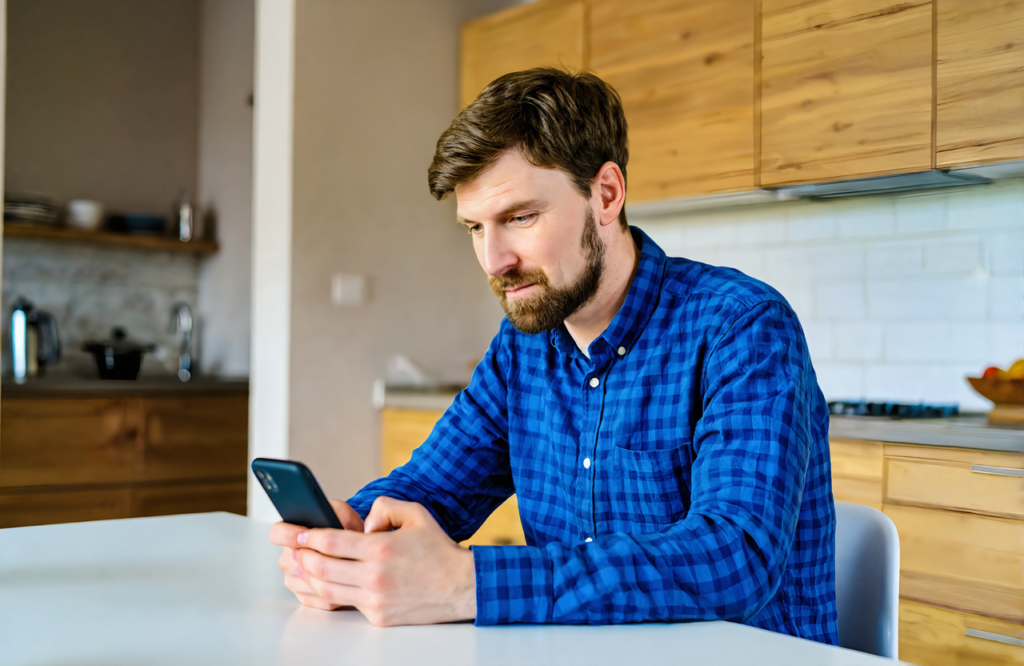 Man checking walk-in clinic hours on his phone, urgent care near Ocean Springs MS